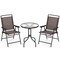 3 Piece Outdoor Bistro Set Round Tempered Glass Table with Umbrella Hole